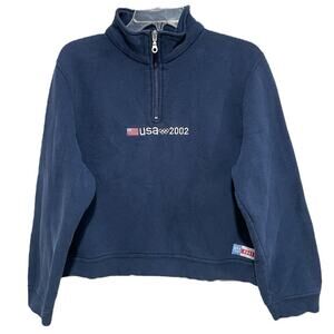 Vintage Y2K Roots Womens 2002 USA Olympics Quarter Zip Pullover XL Blue Sporty